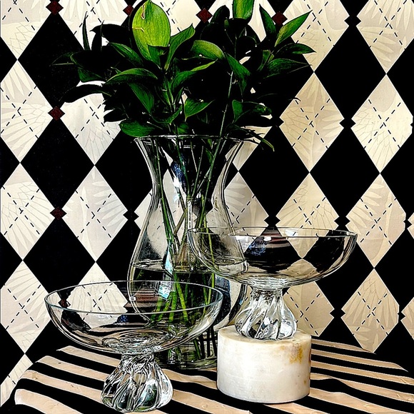 Vintage Hand Blown Crystal Swirl Foot Bowls – Pair - Picture 6 of 7